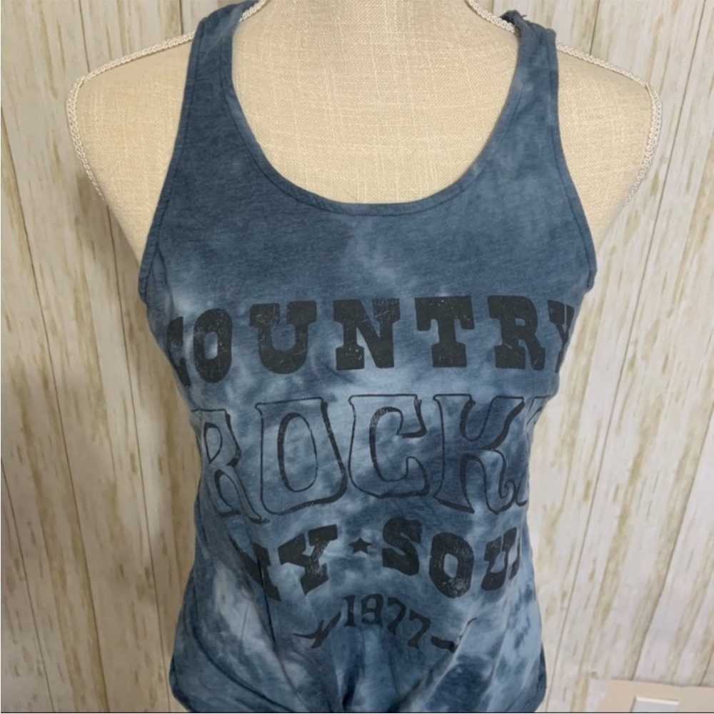 NWOT Levi's L front tie - tie dye tank top "country rocks my soul"
